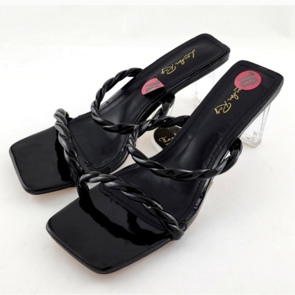 London Rag Black Inamorata Braided Cord Clear Heeled Sandals Square Toe Size 10 - Picture 4 of 12